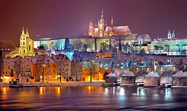 Prague Czech Winter night Cathedral St Vitus